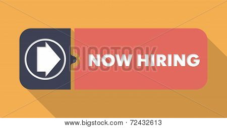 Now Hiring on Orange Background in Flat Design.