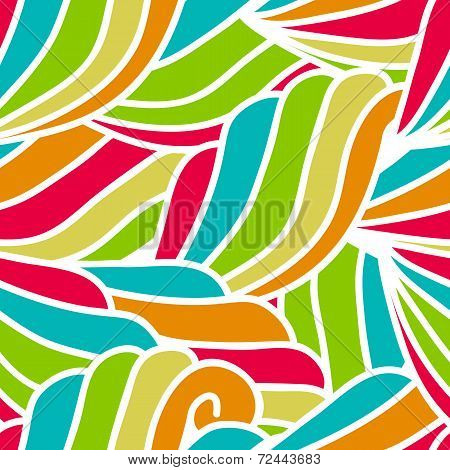 Abstract Hand-drawn Waves Pattern, Seamless Floral Vector Background