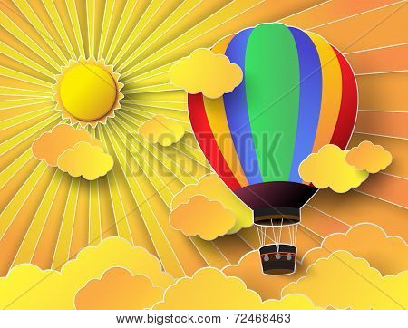 Colorful  Hot Air Balloon With Sunset