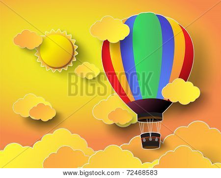 Colorful  Hot Air Balloon With Sunset