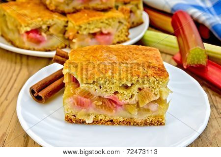 Pie Rhubarb In Plate On Board