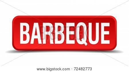 Barbeque Red Three-dimensional Square Button Isolated On White Background