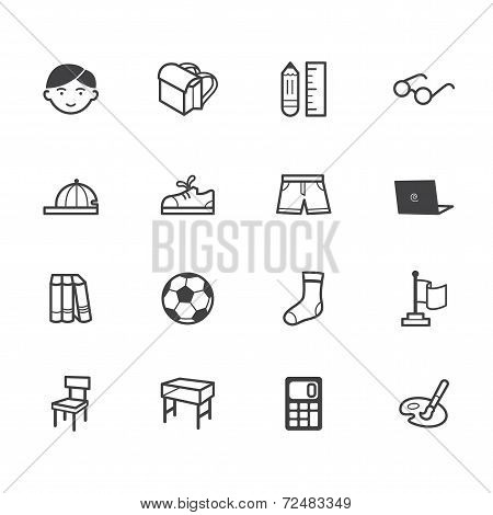 Boy School Vecter Black Icon Set On White Background