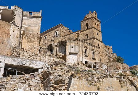 Panoramic view of Craco. Basilicata. Southern Italy.