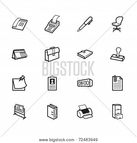 Office Element Vector Black Icon Set On White Background