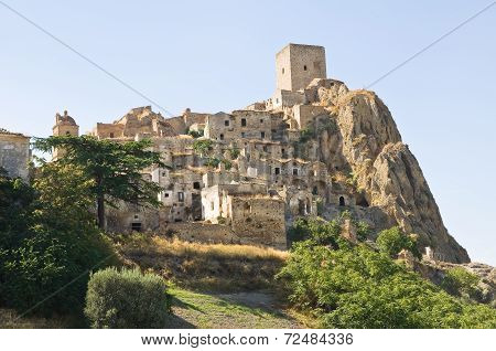 Panoramic view of Craco. Basilicata. Southern Italy.