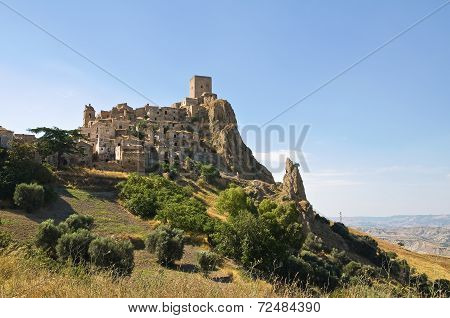 Panoramic view of Craco. Basilicata. Southern Italy.