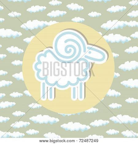 Ram Emblem Circle Clouds Background Design Linear
