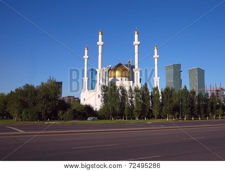 Tradition Over Modern. Mosque In Downtown Astana.