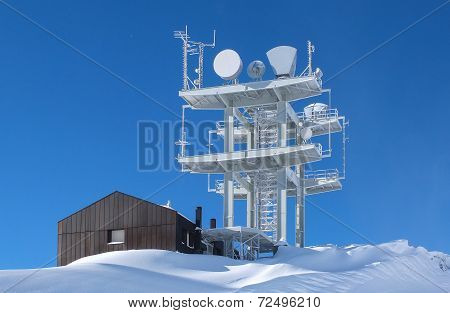 Communication Antenna Tower In The High Mountains