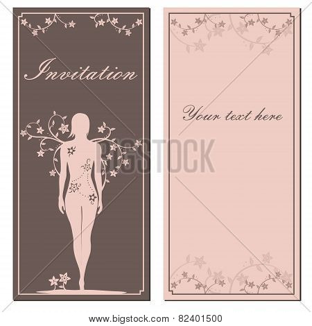 Greeting floral card with girl silhouette