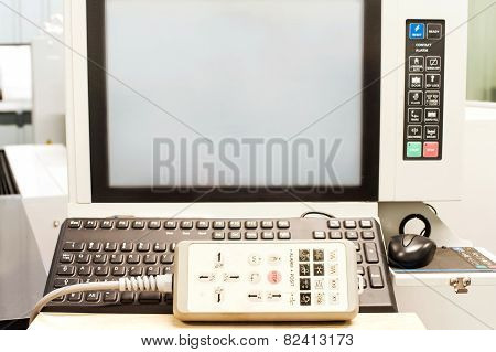Operation Pult Keypad And Display On The Control Panel Of Industrial Machine.