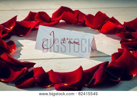 Valentines love hearts against card surrounded by petals