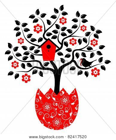 Flowering Tree In Egg Pot