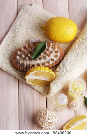 Spa still life on wooden planks background