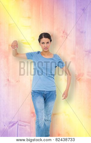 Powerless brunette against yellow and purple planks
