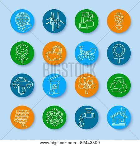 Flat Line Ecology Icons Set