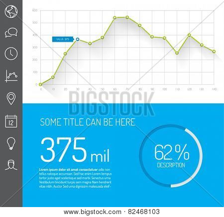 Simple infographic dashboard template with flat design graphs and charts - green and blue version