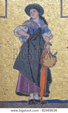 GRAZ, AUSTRIA - JANUARY 10, 2015: Mosaic on the house facade, Glockenspielplatz in Graz, Styria, Austria on January 10, 2015.