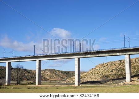 view of a high-speed viaduct in Alconchel de Ariza, Saragossa, Aragon, Spain. AVE Madrid Barcelona.