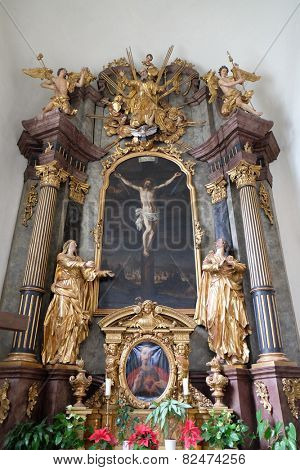 GRAZ, AUSTRIA - JANUARY 10, 2015: Altar of Holy Cross, Mariahilf church in Graz, Styria, Austria on January 10, 2015.
