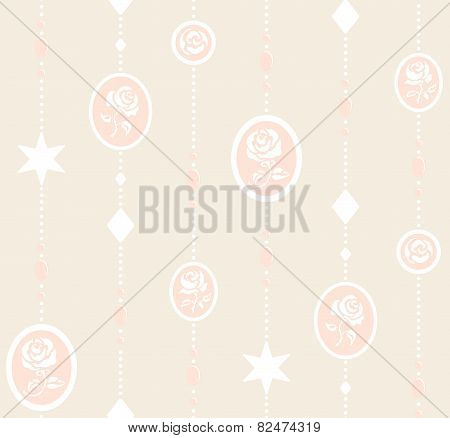 Seamless sweet rose pendants pattern in beige