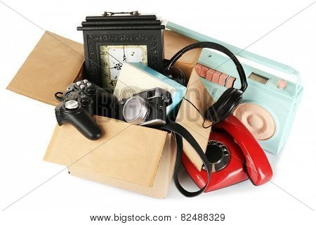 Box of unwanted stuff isolated on white