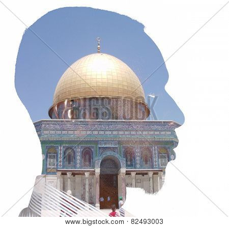 Man and Holy Muslim mosque masjid al-Aqsa