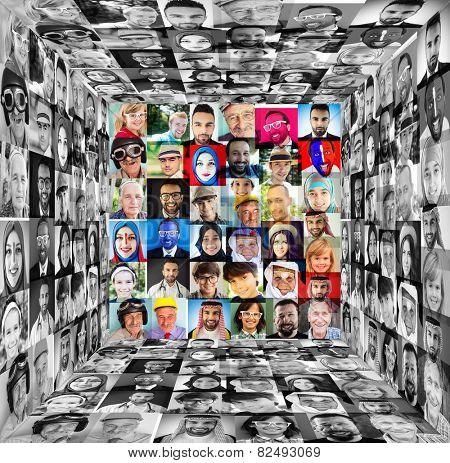 Cube of people faces collage