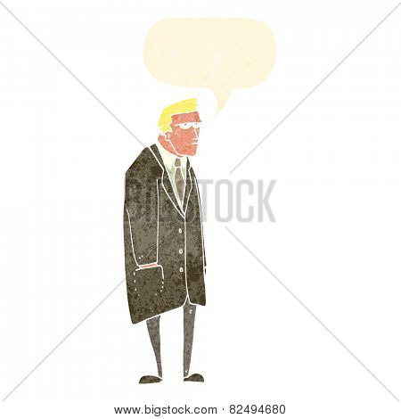 cartoon bad tempered man with speech bubble