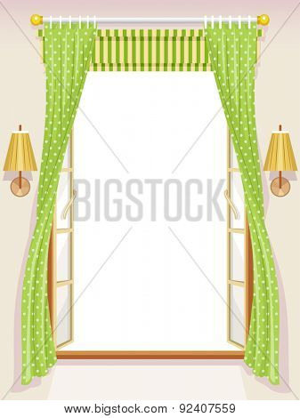 Illustration of an Open Window with Roman Shades