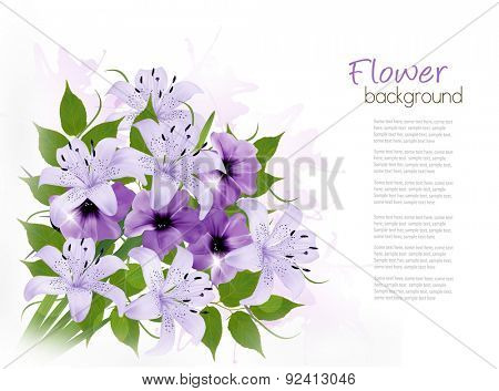 Background With Colorful Beautiful Flowers. Vector illustration