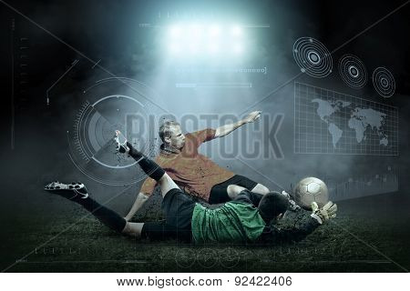 Soccer player with ball in action outdoors