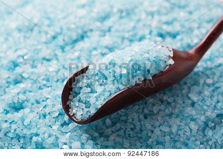 Close-up of light blue salt.