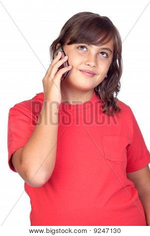 Rozkošný nedospělý dívka s mobilním