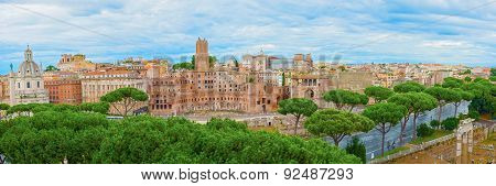 Panoramic View At Imperial Fora In Rome, Italy