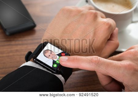 Businessman Video Calling Using Smartwatch