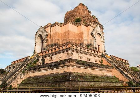 Ancient Pagoda build from brick at Wat Chedi Luang in Chiang Mai Thailand