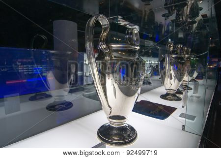 Uefa Champions League Cup In Museum Of Fc Barcelona, Spain.