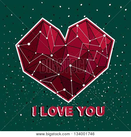 Abstract polygonal heart on the dark background. Vector background for valentine's card