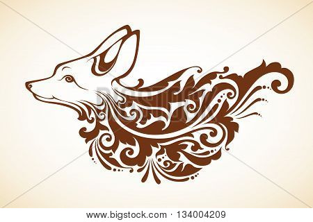Ornamental decorative fox with floral pattern. Vector illustration