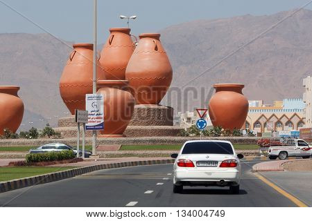 DIBBA, United Arab Emirates (UAE), 6 APRIL 2016. Photograph of Pot Roundabout in Dibba, one of a series of interesting traffic roundabouts on the UAE side of the small border town of Dibba.