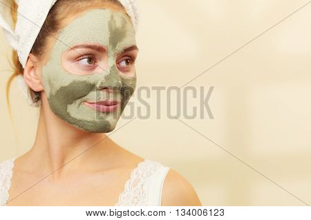 Woman Face With Green Clay Mud Mask