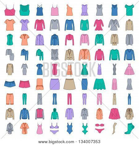 Clothes colored icons vector on white background