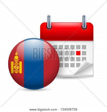 Calendar and round Mongolian flag icon. National holiday in Mongolia