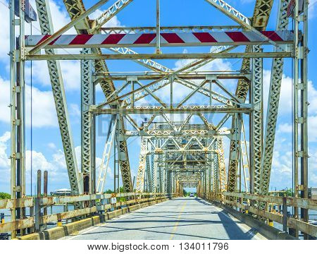 Old Bridge In East Area Of New Orleans Crossing The Bay