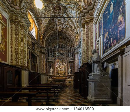 CREMONA ITALY - APRIL 26 2016: Interior of one of the chapels of the Cremona Cathedral dedicated to the Assumption of the Blessed Virgin Mary