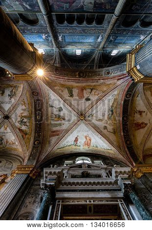 CREMONA ITALY - APRIL 26 2016: Painted ceiling of the Cremona Cathedral dedicated to the Assumption of the Blessed Virg1n Mary