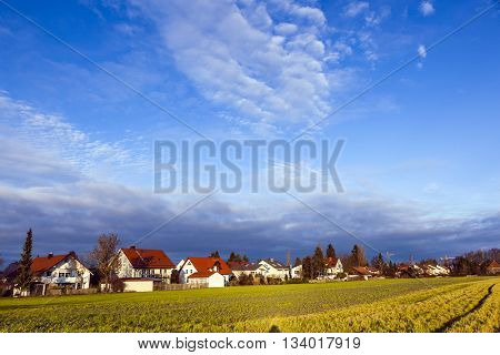 Rural Landscape In Munich With New Settlement And Fields
