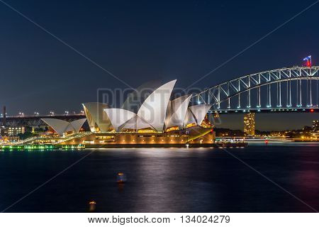 Sydney Opera And Harbour Bridge At Night